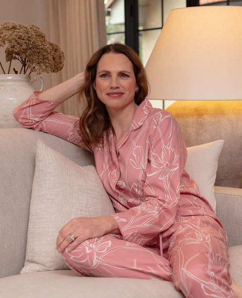 Flowered Field Womens Lace Trim Floral Print Pyjama Set