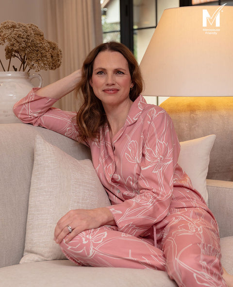Flowered Field Womens Lace Trim Floral Print Pyjama Set