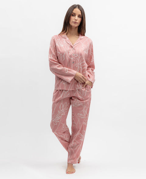 Flowered Field Womens Lace Trim Floral Print Pyjama Set