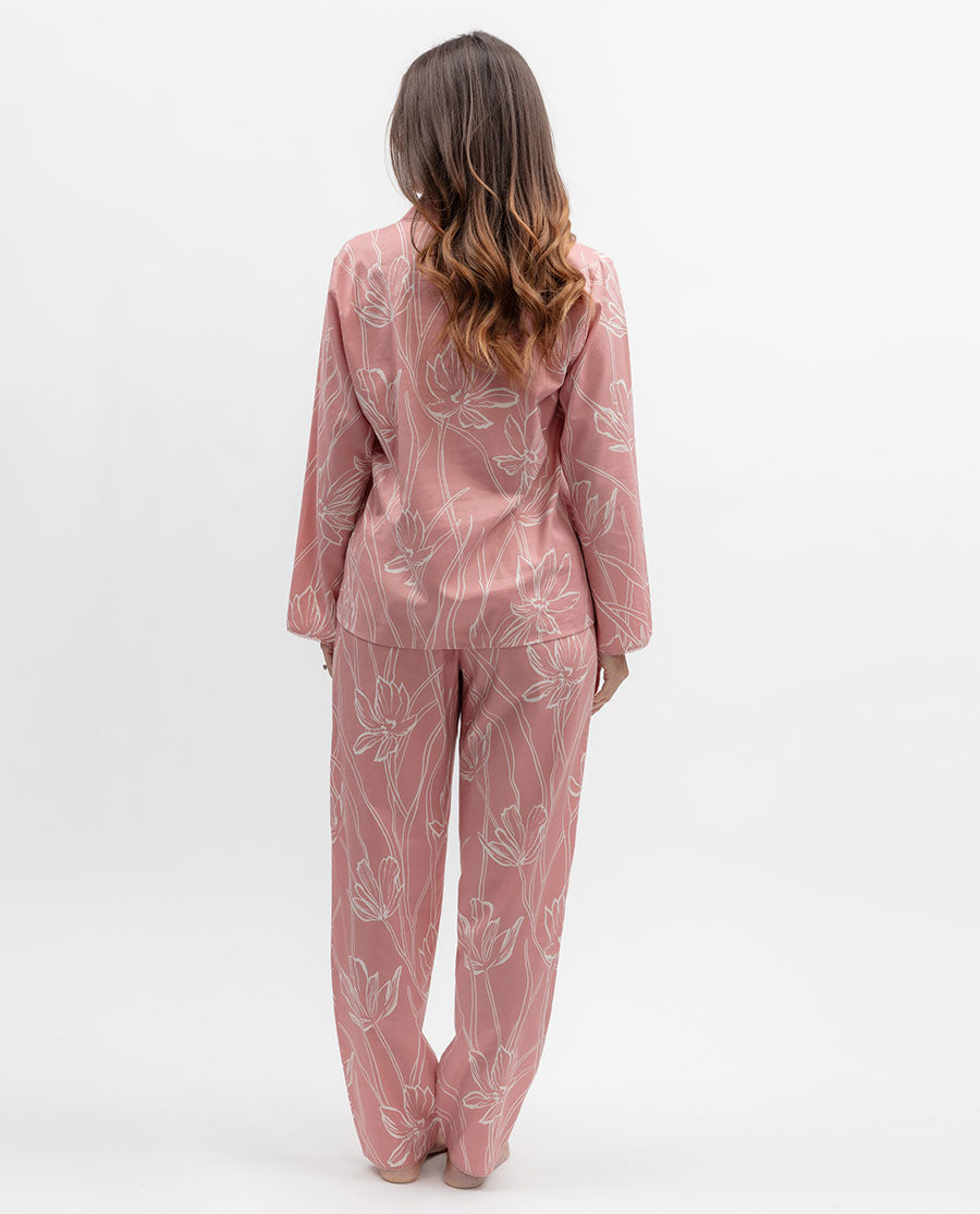 Flowered Field Womens Lace Trim Floral Print Pyjama Set