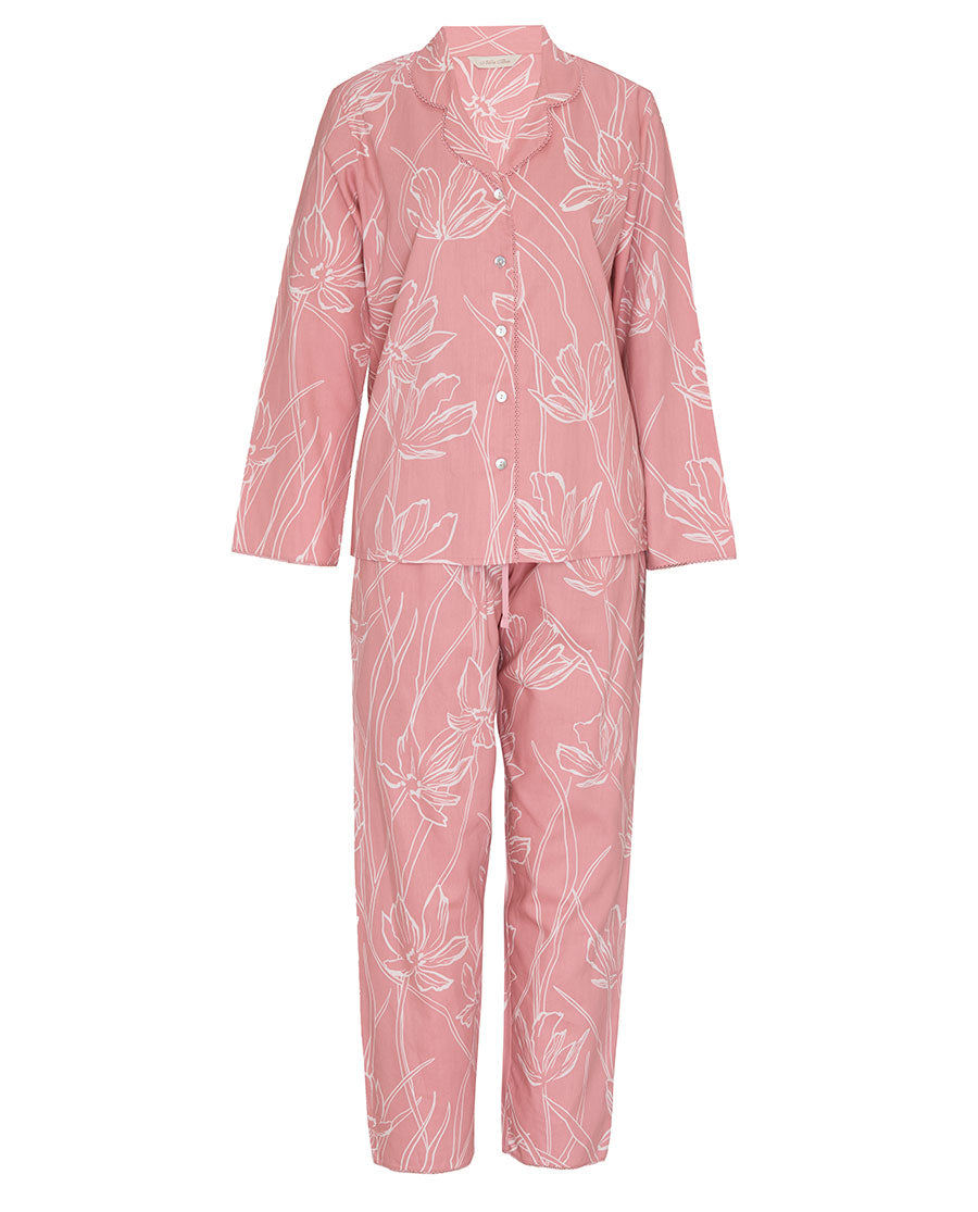 Flowered Field Womens Lace Trim Floral Print Pyjama Set