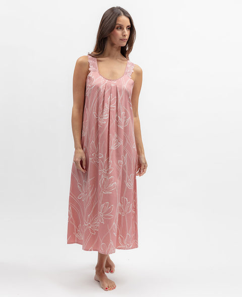 Flowered Field Womens Lace Detail Floral Print Long Nightdress