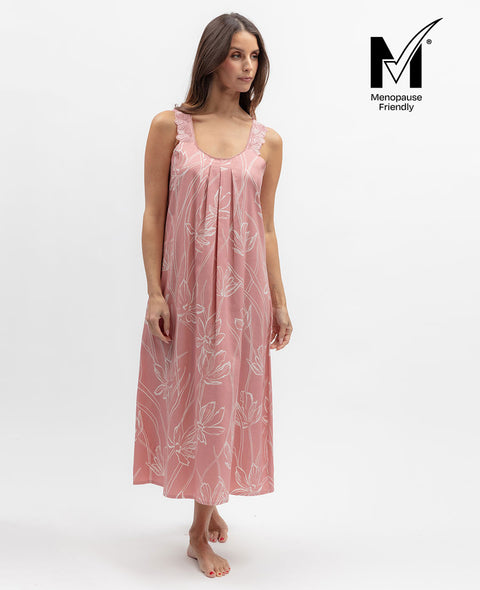 Flowered Field Womens Lace Detail Floral Print Long Nightdress