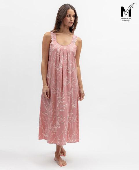 Flowered Field Womens Lace Detail Floral Print Long Nightdress