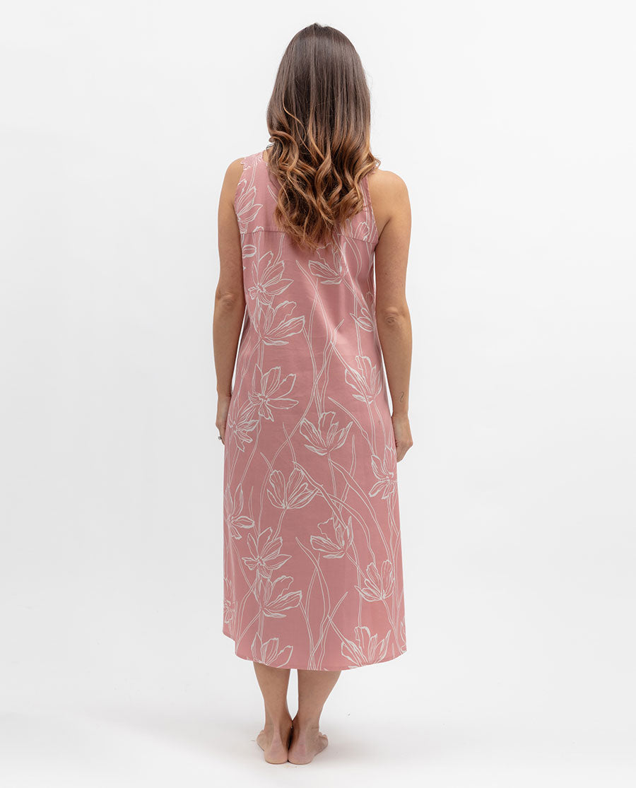 Flowered Field Womens Lace Detail Floral Print Long Nightdress