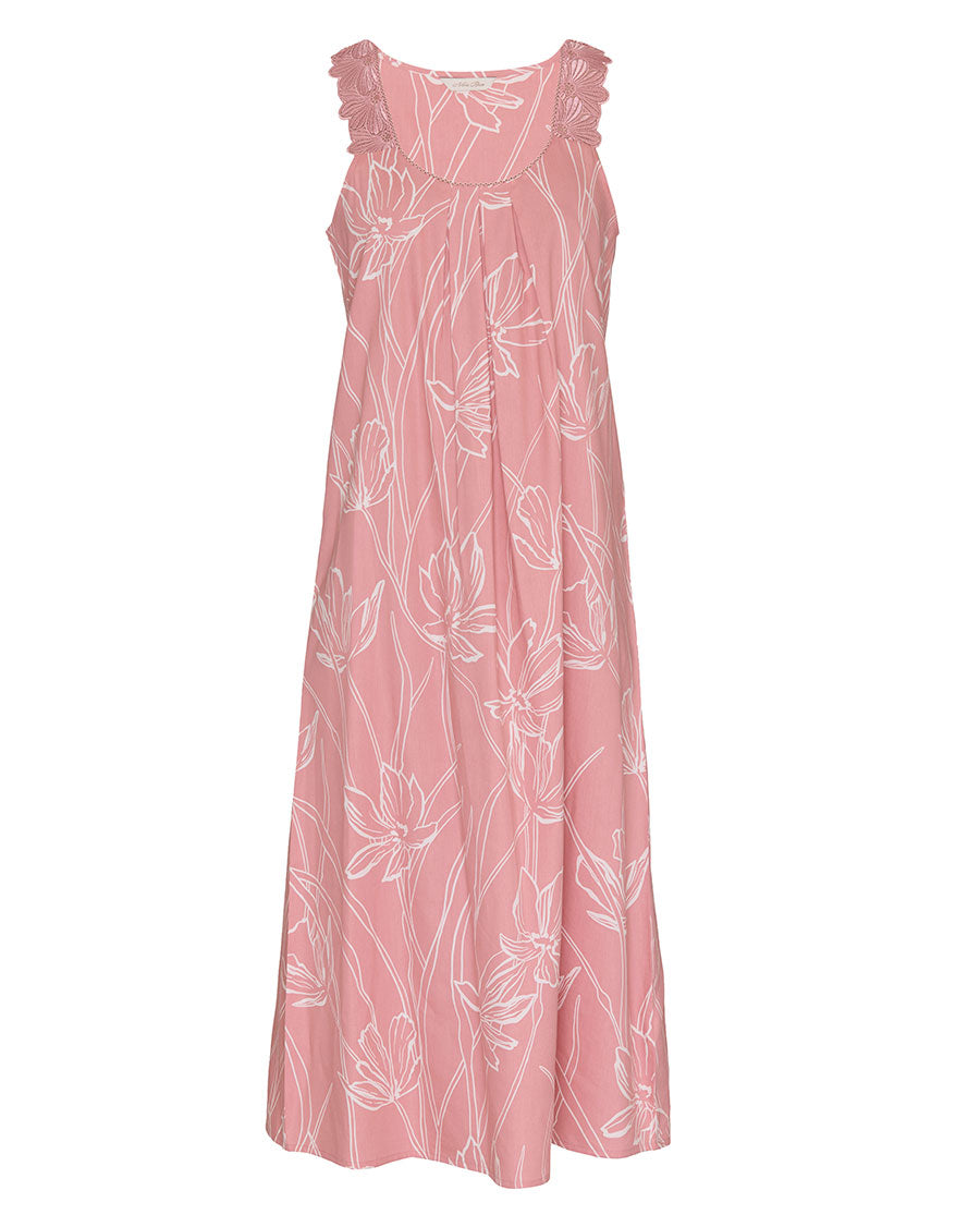 Flowered Field Womens Lace Detail Floral Print Long Nightdress