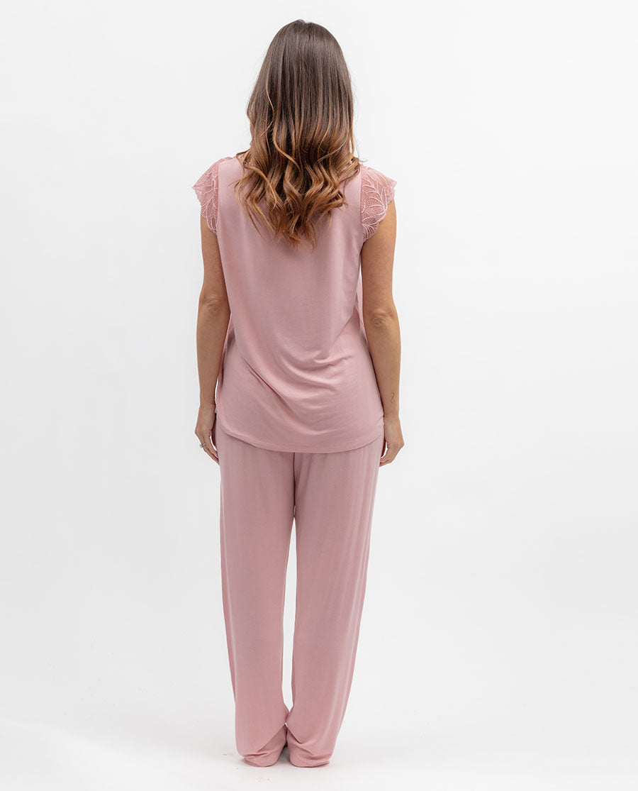 Flowered Field Womens Lace-Detail Jersey Pyjama Set