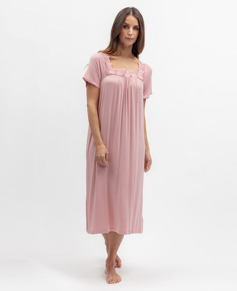 Flowered Field Womens Lace Detail Jersey Midi Nightdress