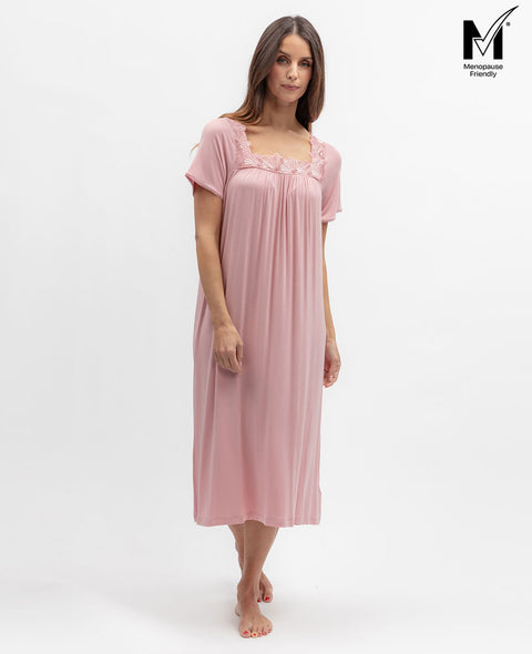 Flowered Field Womens Lace Detail Jersey Midi Nightdress