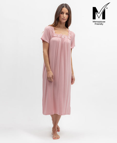 Flowered Field Womens Lace Detail Jersey Midi Nightdress