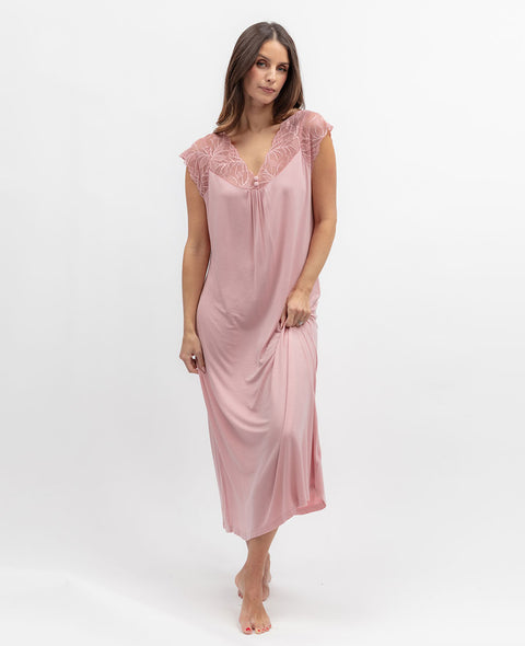 Flowered Field Womens Lace Detail Jersey Long Nightdress