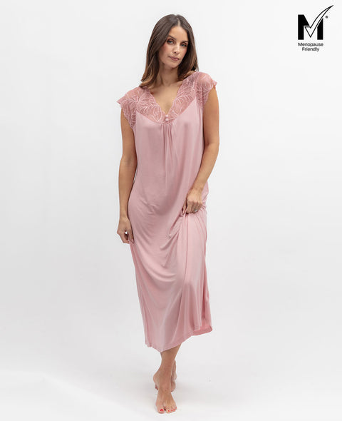 Flowered Field Womens Lace Detail Jersey Long Nightdress
