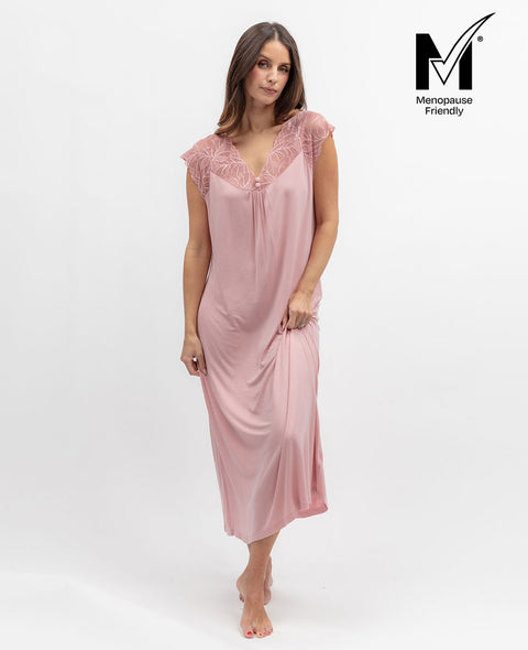 Flowered Field Womens Lace Detail Jersey Long Nightdress