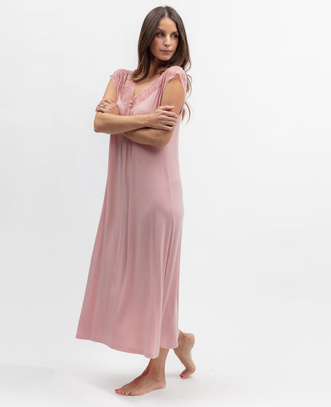 Flowered Field Womens Lace Detail Jersey Long Nightdress