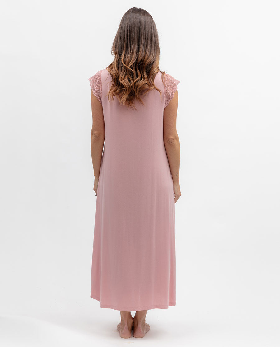 Flowered Field Womens Lace Detail Jersey Long Nightdress