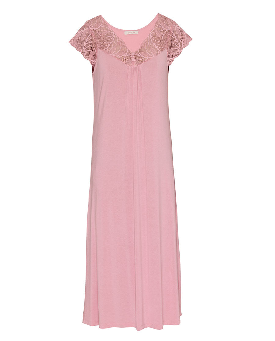 Flowered Field Womens Lace Detail Jersey Long Nightdress