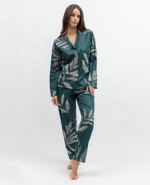 Aurelle Womens Lace Detail Leaf Print Pyjama Set