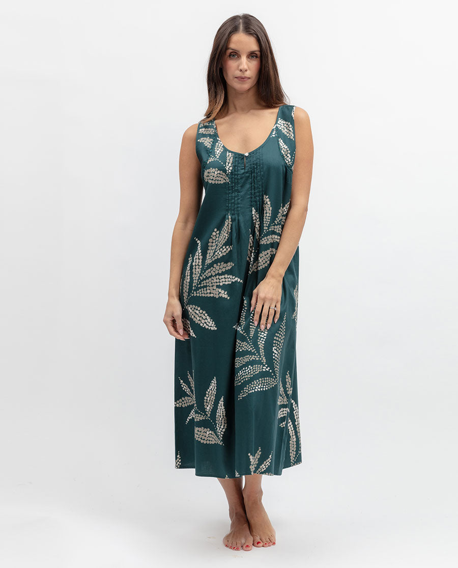 Aurelle Womens Lace Detail Leaf Print Long Nightdress