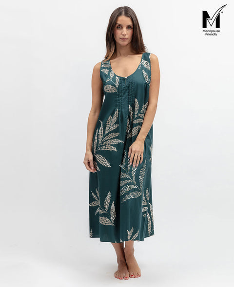 Aurelle Womens Lace Detail Leaf Print Long Nightdress
