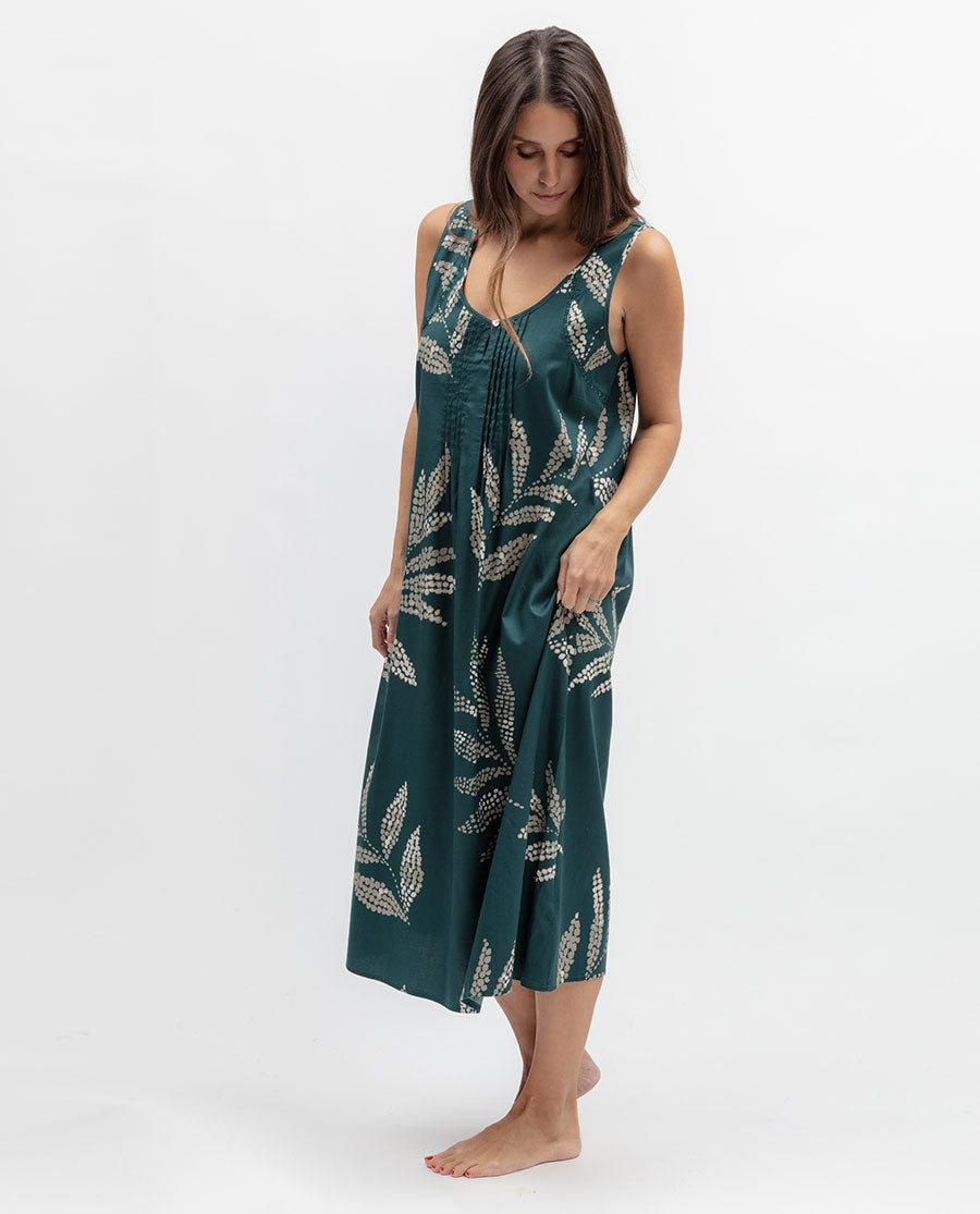 Aurelle Womens Lace Detail Leaf Print Long Nightdress