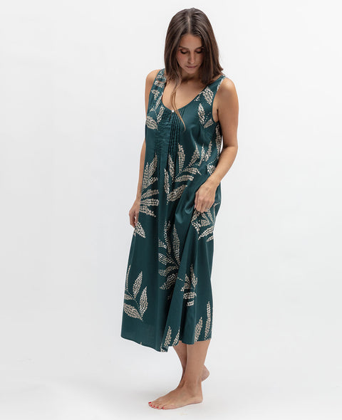 Aurelle Womens Lace Detail Leaf Print Long Nightdress