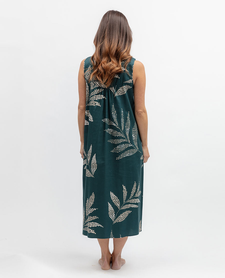 Womens Teal Lace Detail Leaf Print Long Nightdress