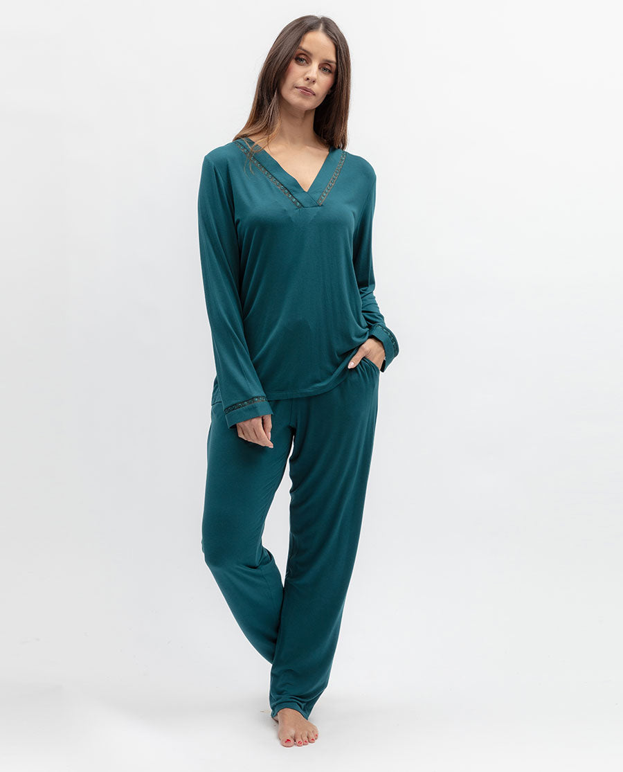 Aurelle Womens Lace Detail Jersey Pyjama Set