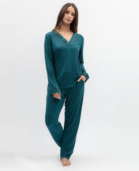 Aurelle Womens Lace Detail Jersey Pyjama Set