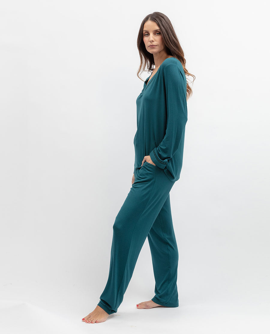 Aurelle Womens Lace Detail Jersey Pyjama Set