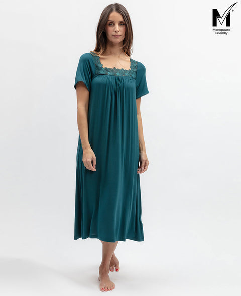Aurelle Womens Lace Detail Jersey Midi Nightdress