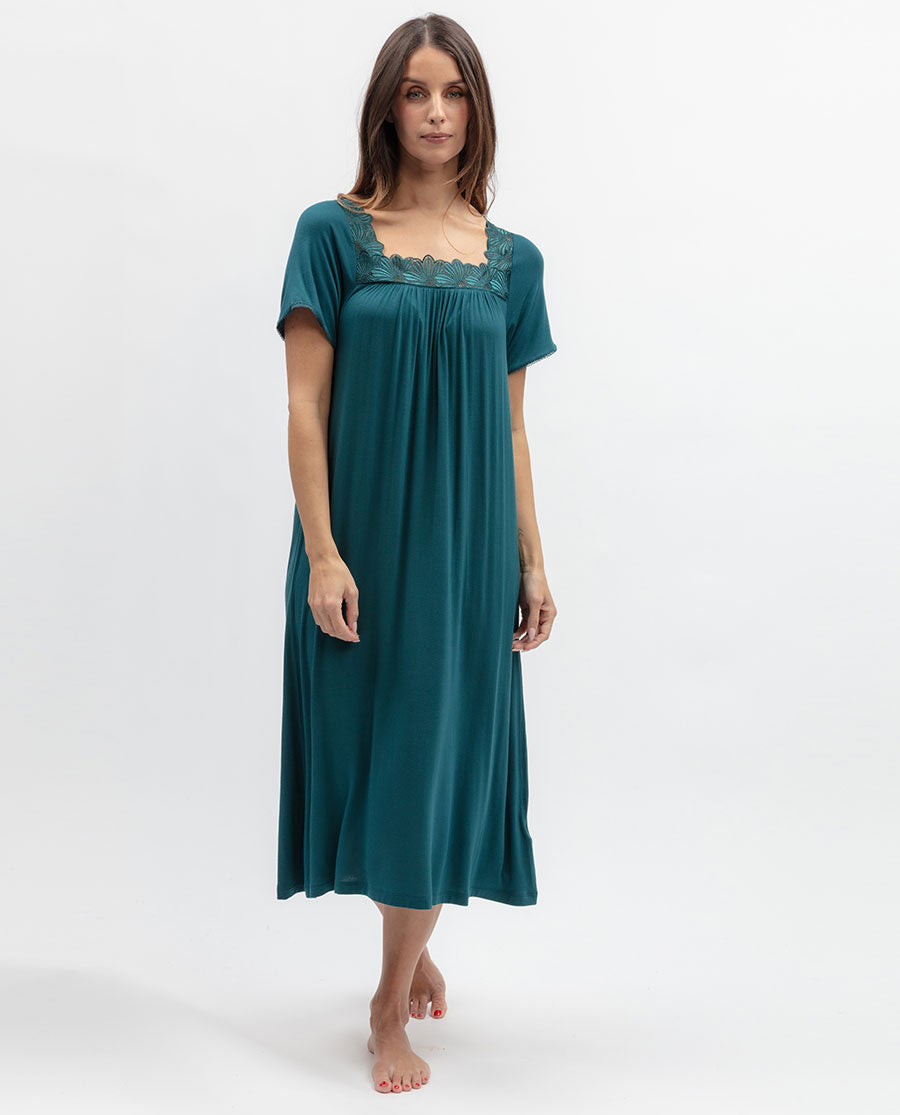 Aurelle Womens Lace Detail Jersey Midi Nightdress