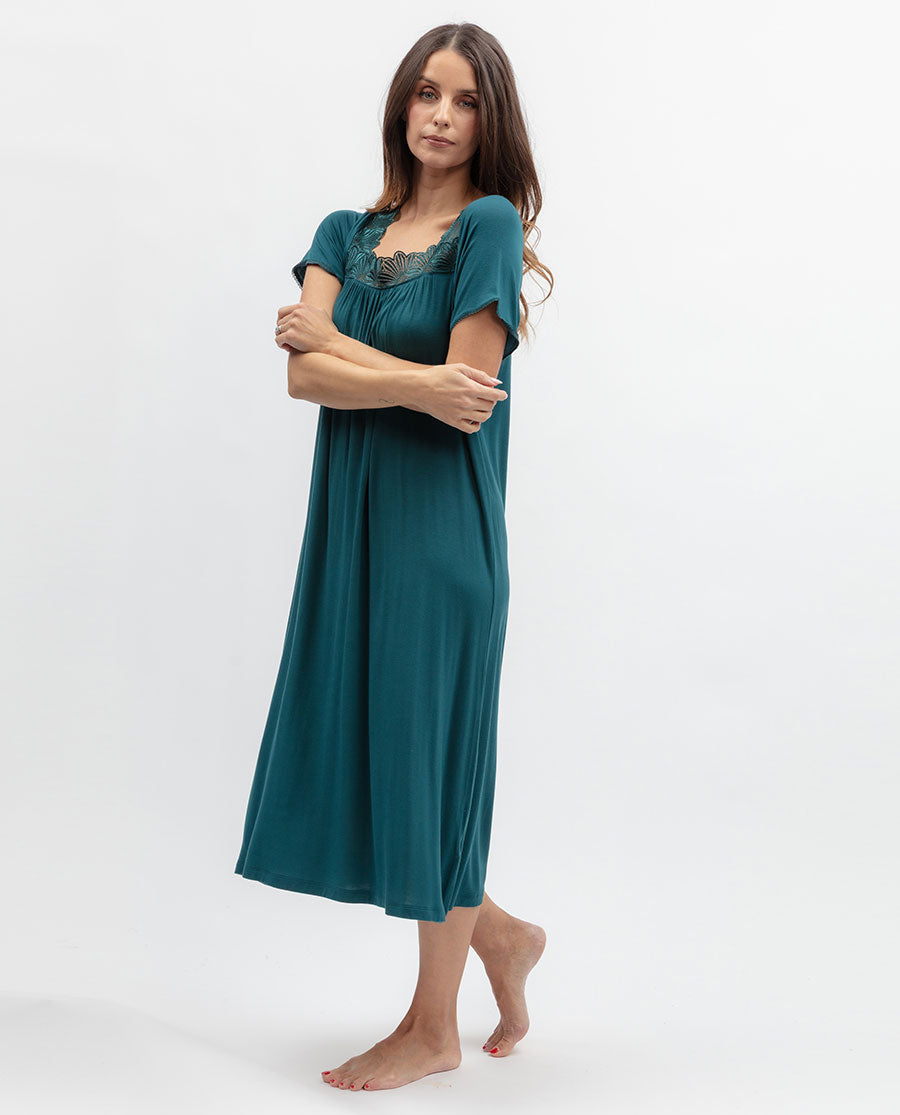 Aurelle Womens Lace Detail Jersey Midi Nightdress