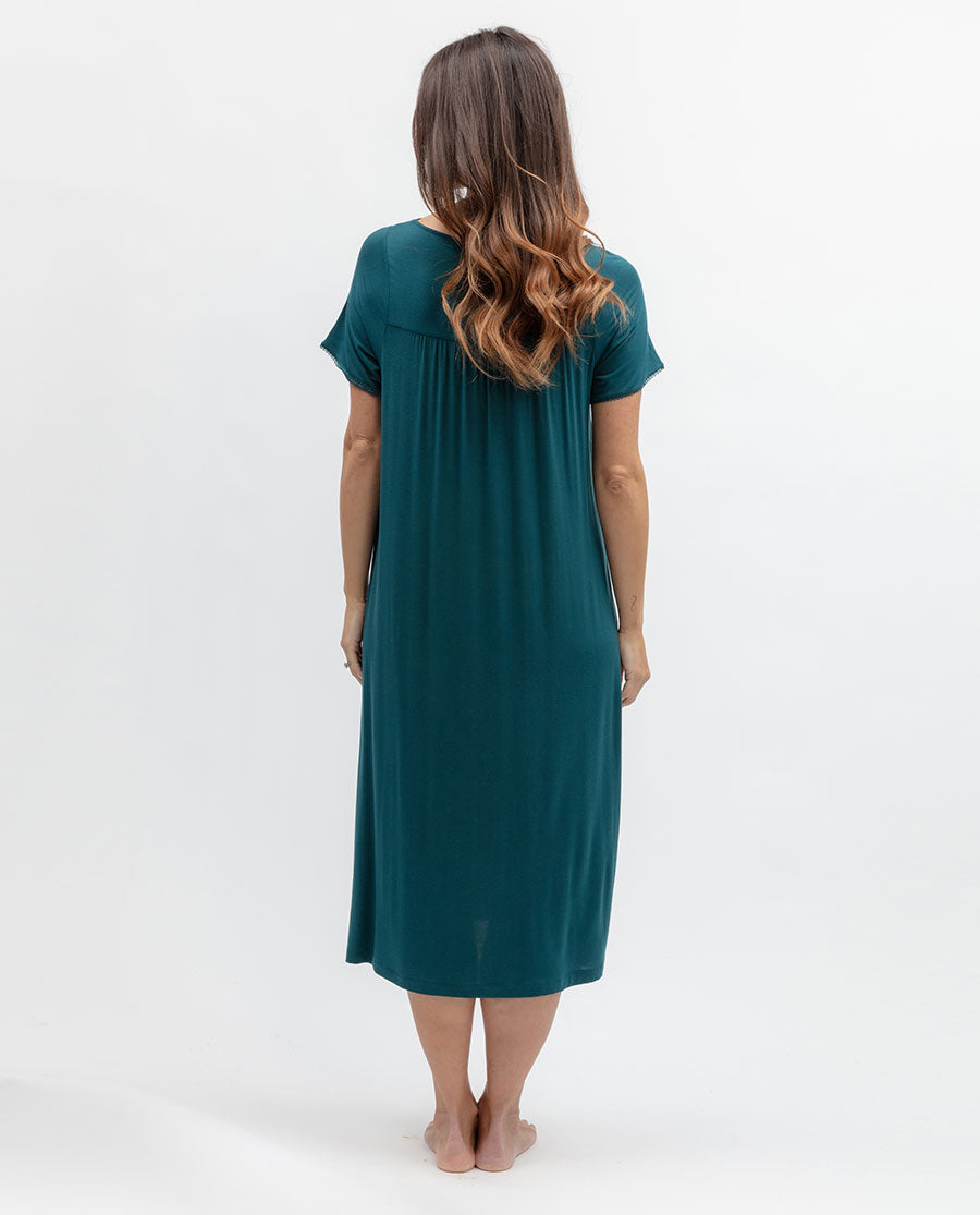 Womens Teal Lace Detail Jersey Midi Nightdress