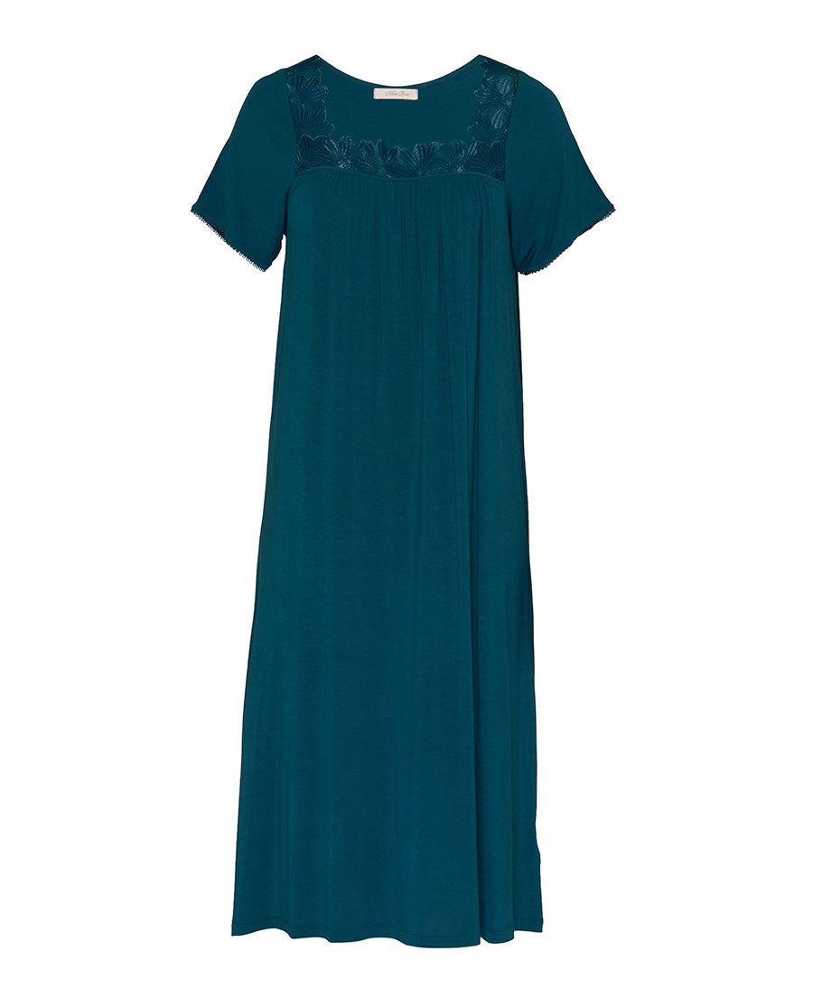 Womens Teal Lace Detail Jersey Midi Nightdress