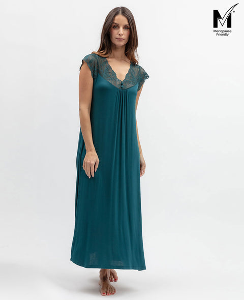 Aurelle Womens Lace Detail Jersey Long Nightdress