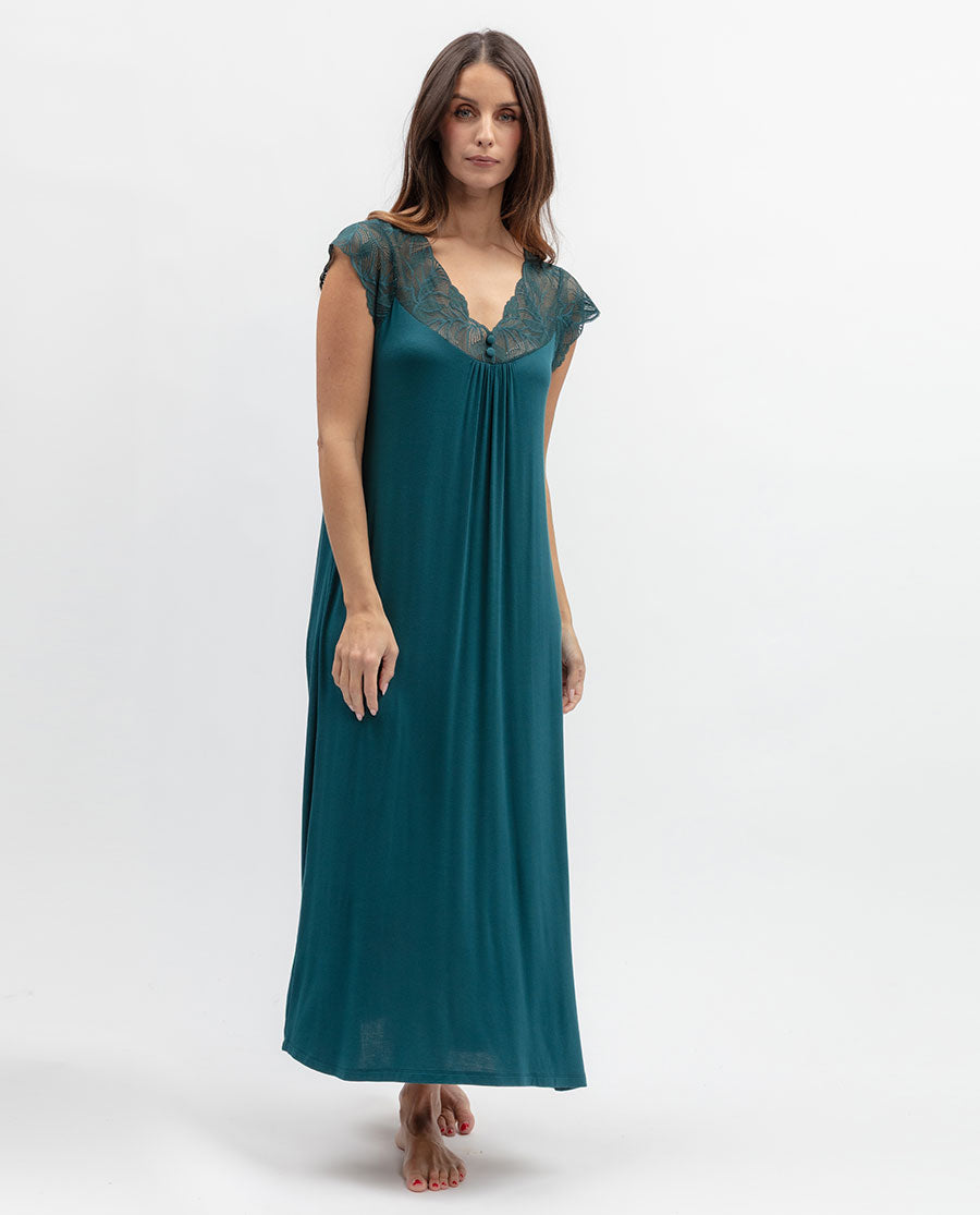 Aurelle Womens Lace Detail Jersey Long Nightdress