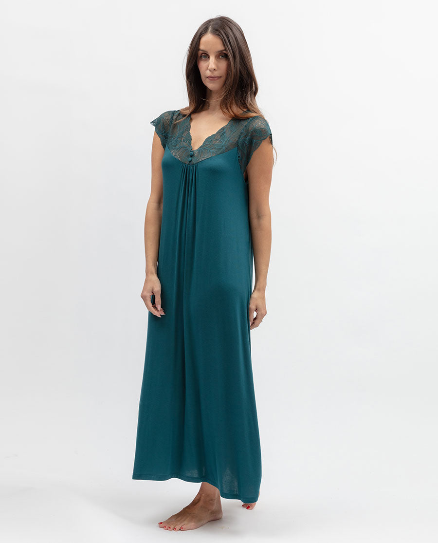 Aurelle Womens Lace Detail Jersey Long Nightdress