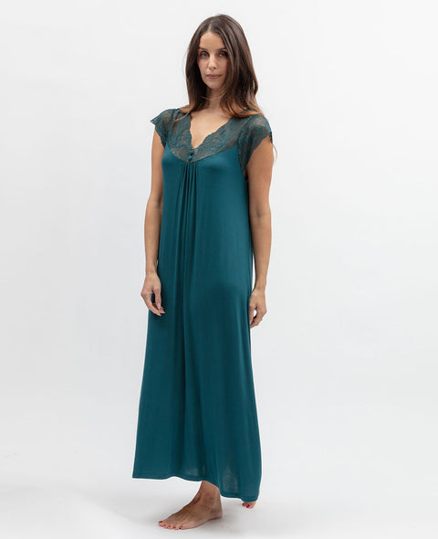 Aurelle Womens Lace Detail Jersey Long Nightdress