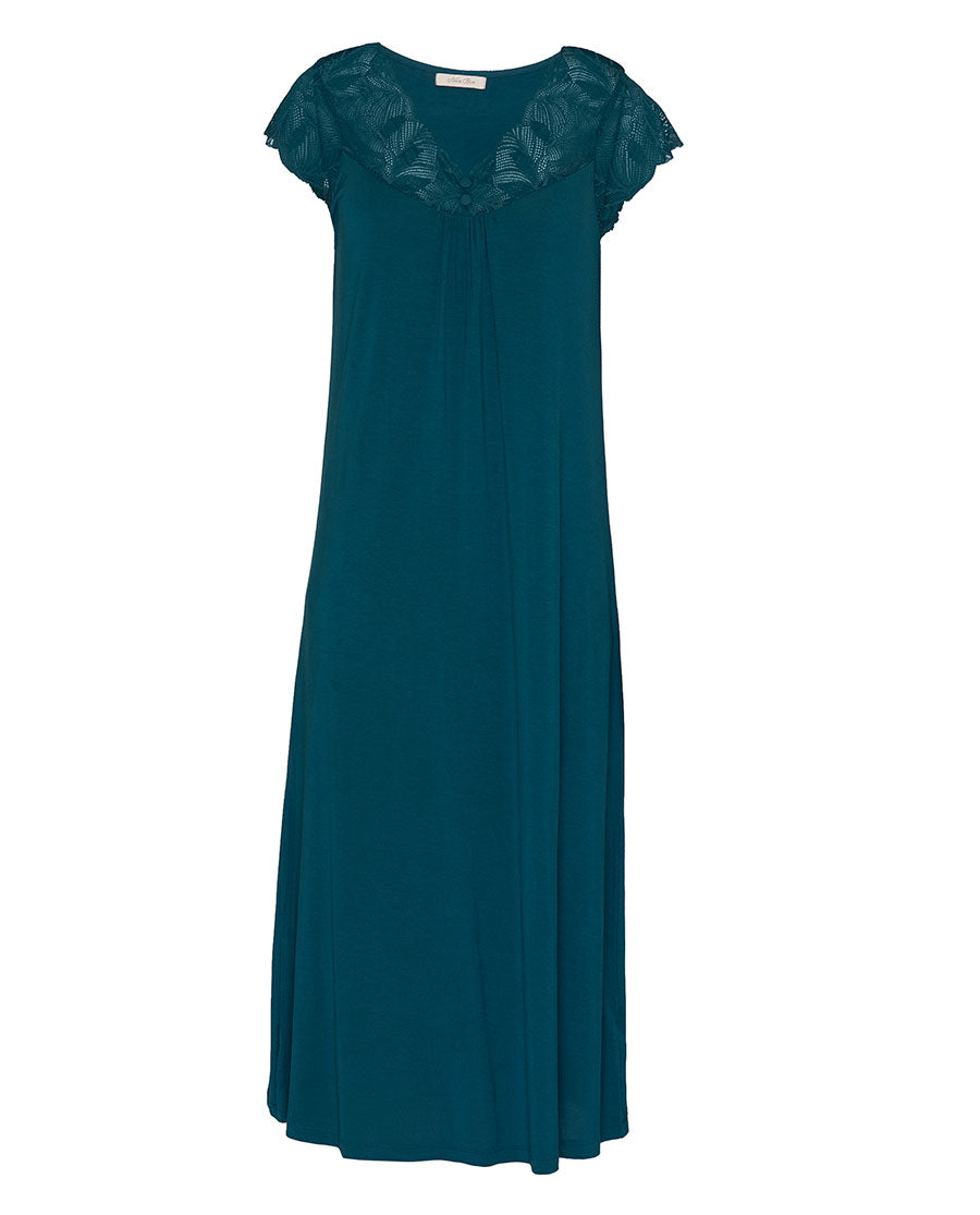 Womens Teal Lace Detail Jersey Long Nightdress