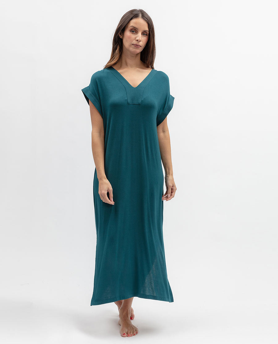 Womens Teal Jersey Long Nightdress