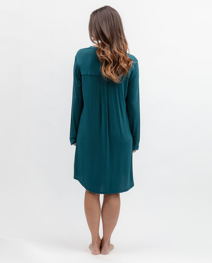 Womens Teal Lace Trim Jersey Nightshirt