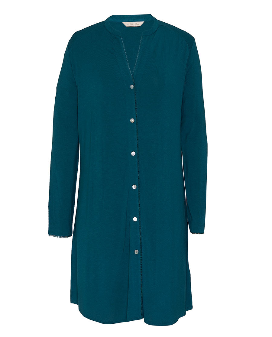 Womens Teal Lace Trim Jersey Nightshirt
