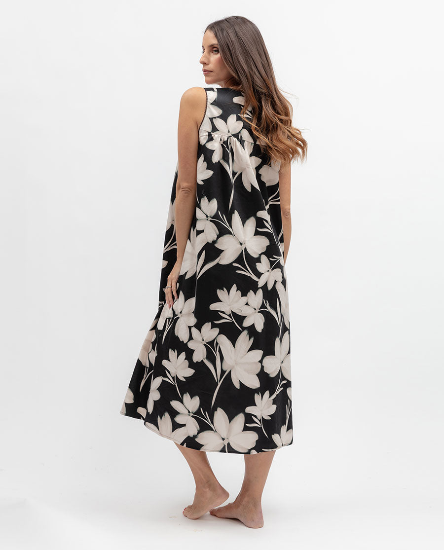 Womens Lace Trim Floral Print Long Nightdress
