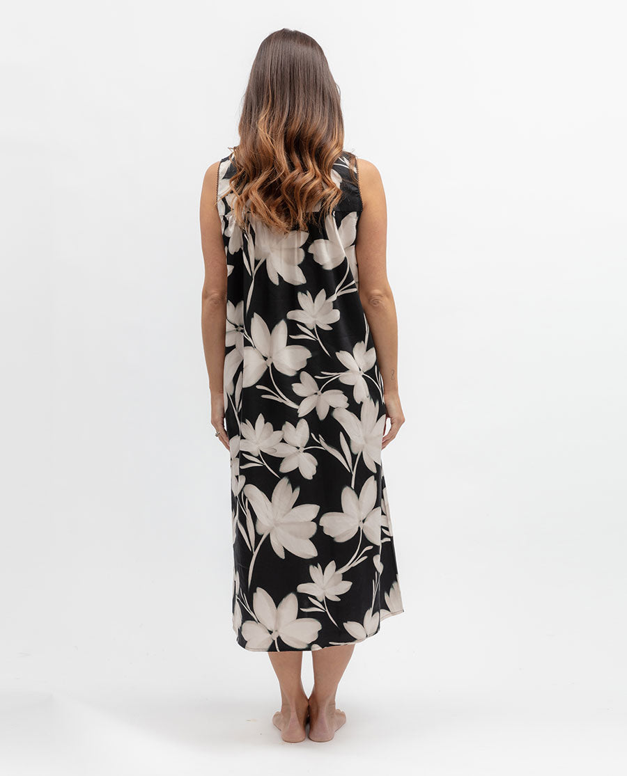Womens Lace Trim Floral Print Long Nightdress