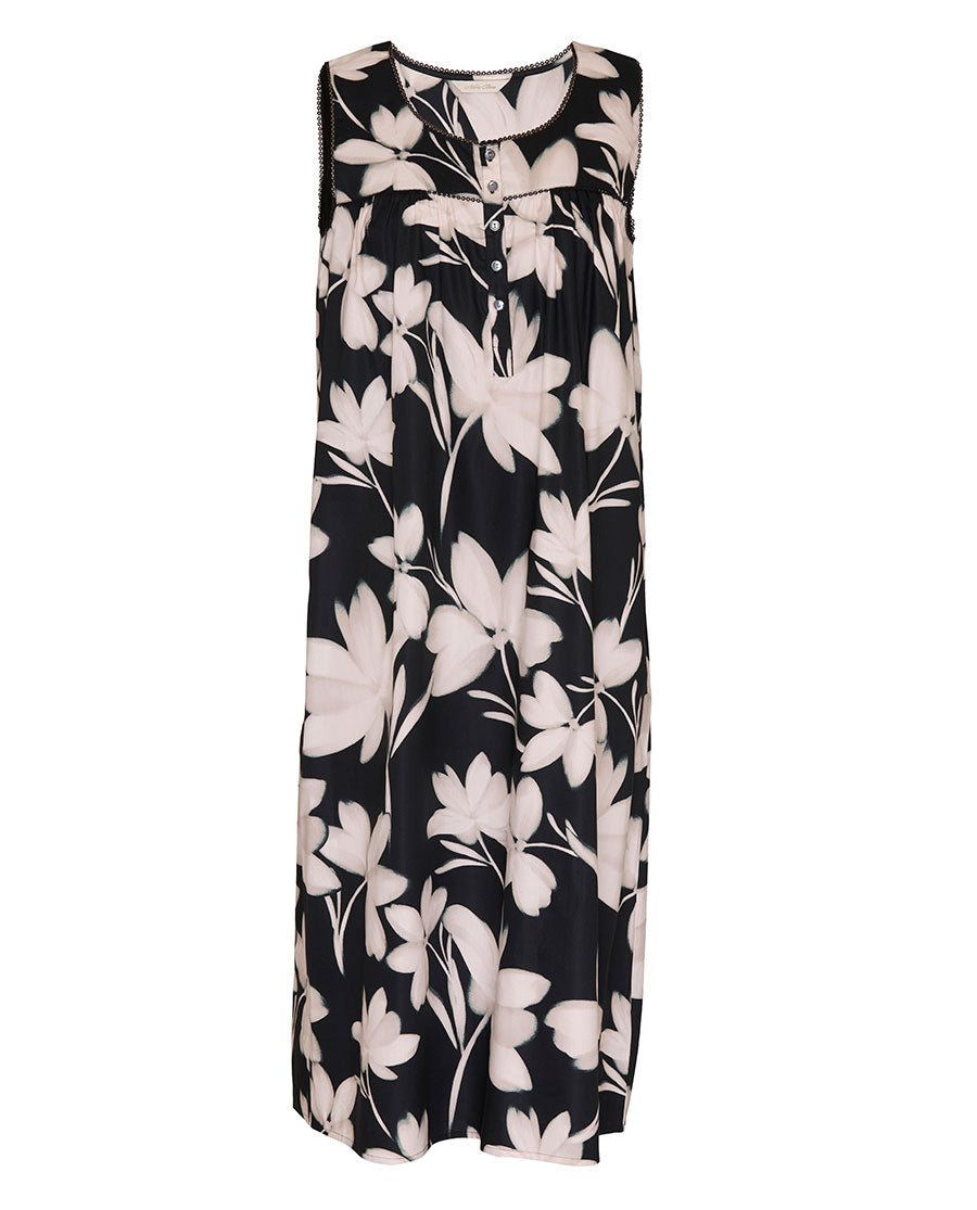 Womens Lace Trim Floral Print Long Nightdress