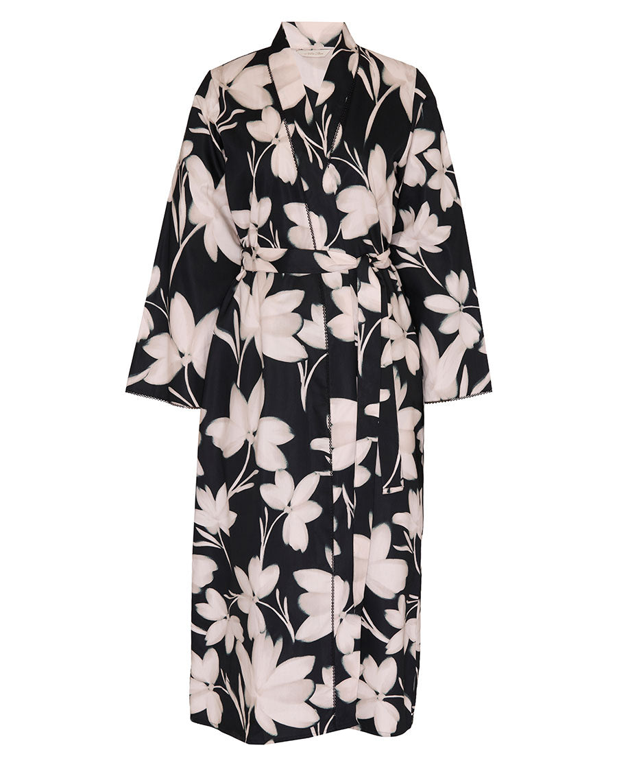 Womens Lace Trim Floral Print Long Dressing Gown