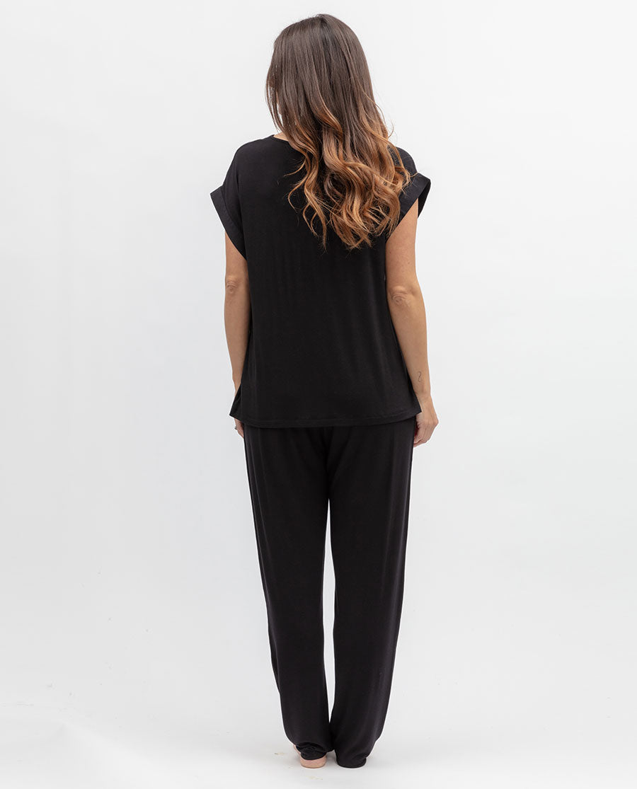 Womens Black Jersey Pyjama Set