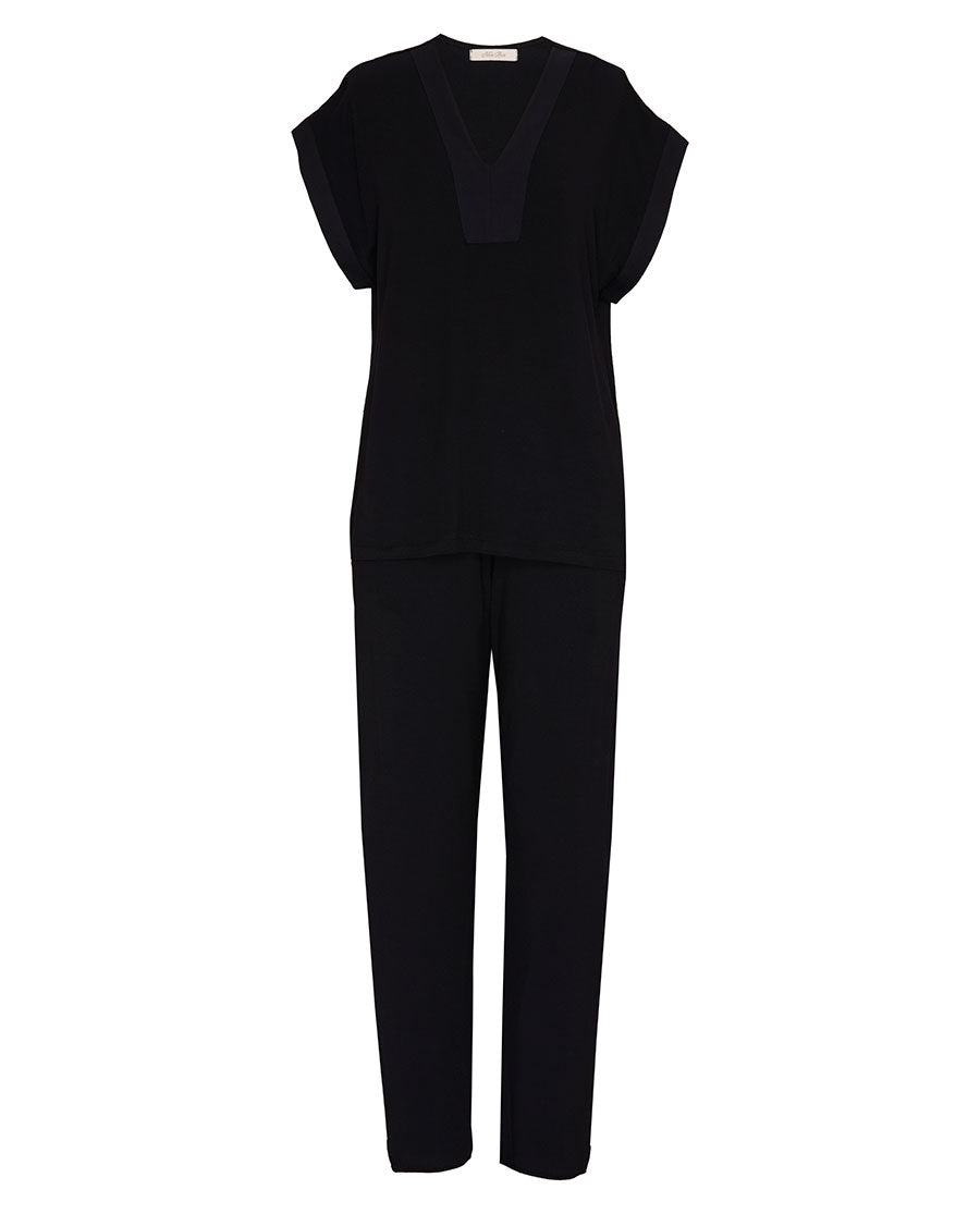 Womens Black Jersey Pyjama Set