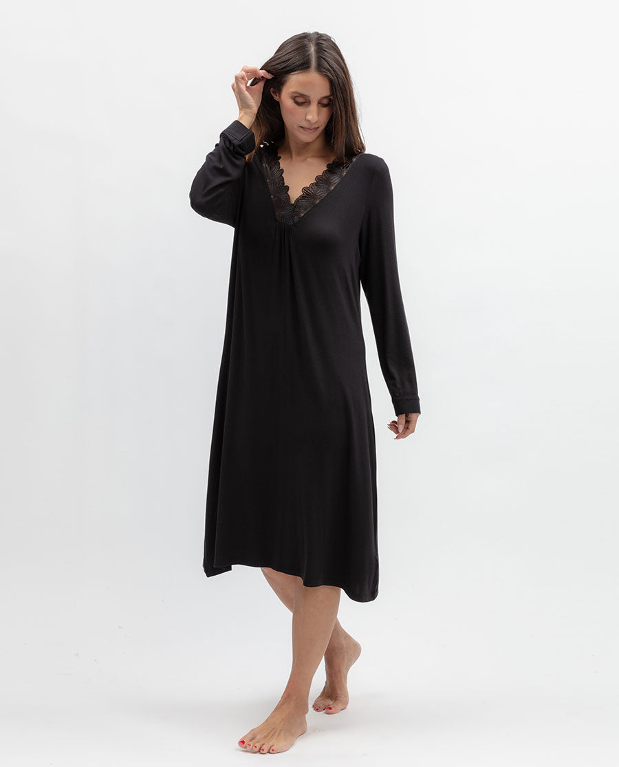 Moonlit Garden Womens Lace Detail Jersey Short Nightdress