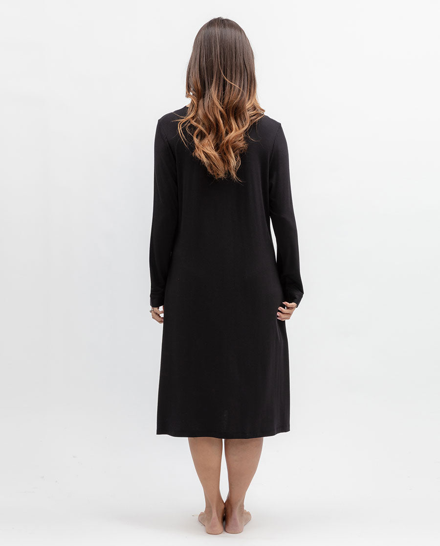 Womens Black Lace Detail Jersey Short Nightdress